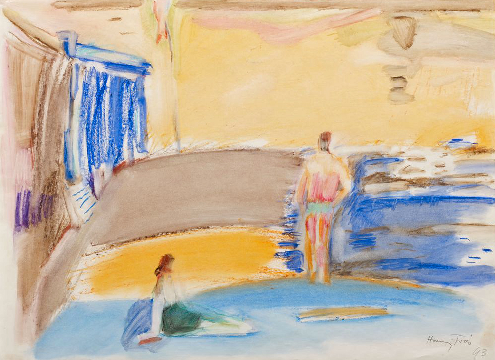 Hanny Fries: Am Strand, 1993, Aquarell und Ölkreide auf Papier, Inv.Nr. HF 766. Foto: Reto Pedrini © Stiftung Righini-Fries Zürich