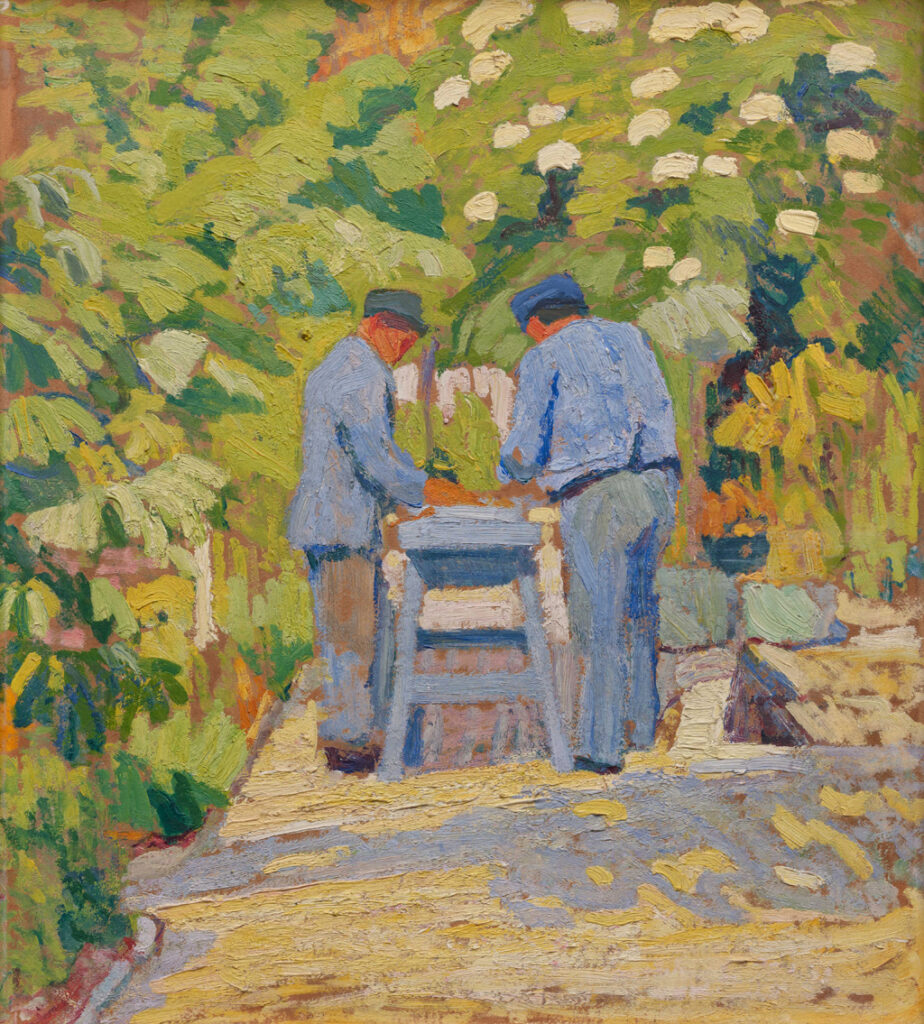 Sigismund Righini: Arbeiter im Garten, 1912, Öl auf Karton, Inv.Nr. SR 307. Foto: Reto Pedrini © Stiftung Righini-Fries, Zürich