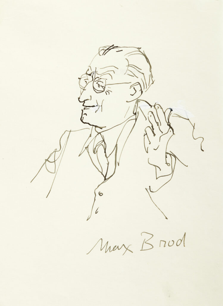 Hanny Fries: Max Brod, um 1960, Tusche auf Papier, Inv.Nr. HF 889. Foto: Reto Pedrini © Stiftung Righini-Fries Zürich